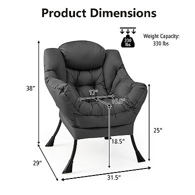 Lazy Chair Accent Chair with Side Pocket and Steel Frame