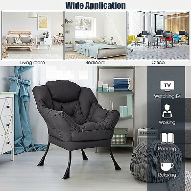 Lazy Chair Accent Chair with Side Pocket and Steel Frame