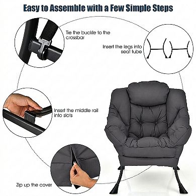 Lazy Chair Accent Chair with Side Pocket and Steel Frame