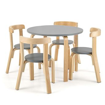 Kids Activity Table and Chair Set 5 pc Wooden Play Table with Toy Bricks