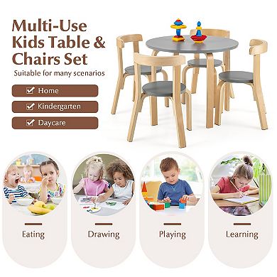 Kids Activity Table and Chair Set 5 Piece Wooden Play Table with Toy Bricks