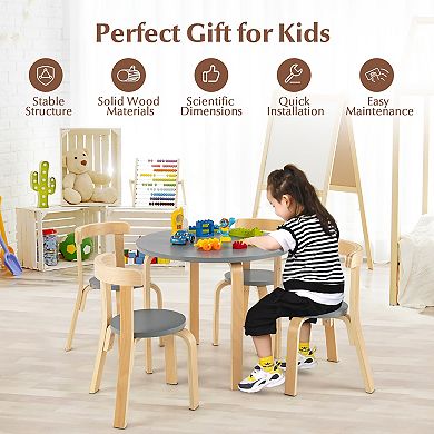 Kids Activity Table and Chair Set 5 Piece Wooden Play Table with Toy Bricks