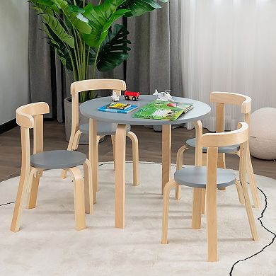 Kids Activity Table and Chair Set 5 Piece Wooden Play Table with Toy Bricks
