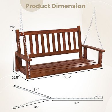 Wooden Porch Swing 2 Person Patio Bench with 500 Lb Capacity