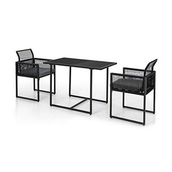 Patio Dining Set with Folding Backrest and Cushions 3 pc Outdoor Rattan Set