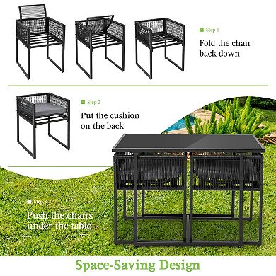 Patio Dining Set with Folding Backrest and Cushions 3 Piece Outdoor Rattan Set