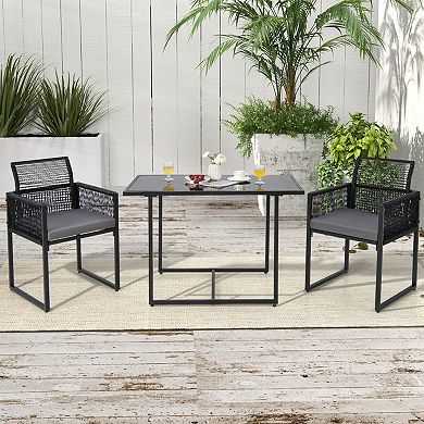 Patio Dining Set with Folding Backrest and Cushions 3 Piece Outdoor Rattan Set