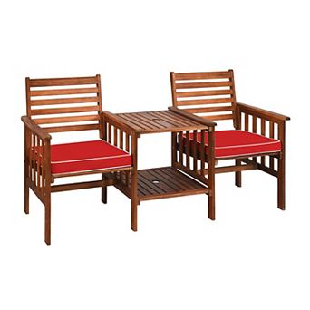 Outdoor Patio Loveseat Set With Acacia Wood Frame And Table