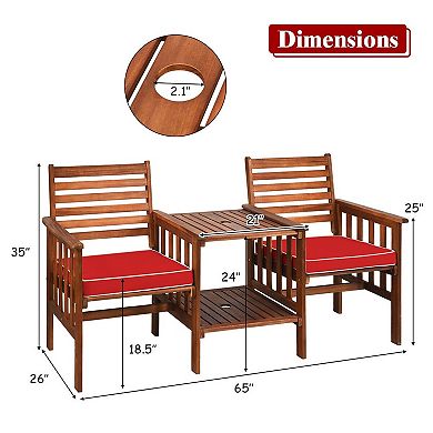 Outdoor Patio Loveseat Set With Acacia Wood Frame And Table
