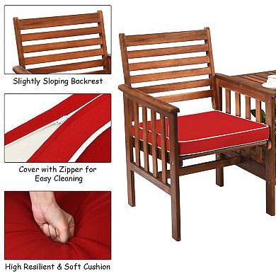 Outdoor Patio Loveseat Set With Acacia Wood Frame And Table