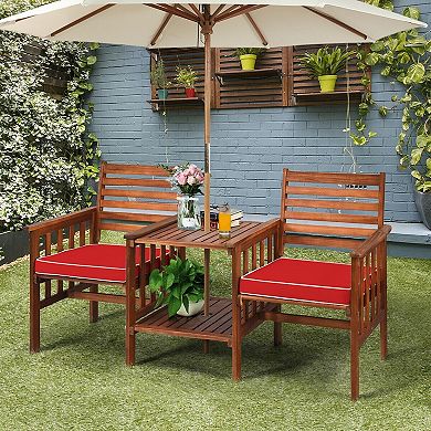 Outdoor Patio Loveseat Set With Acacia Wood Frame And Table