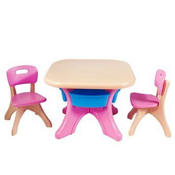 Kids Table and Chair Set with 4 Storage Bins for Indoor Outdoor Play
