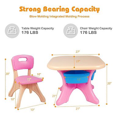 Kids Table and Chair Set with 4 Storage Bins for Indoor Outdoor Play