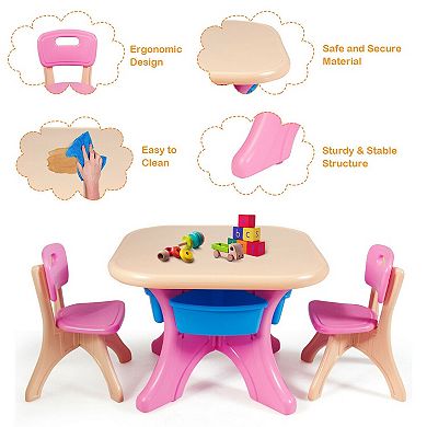 Kids Table and Chair Set with 4 Storage Bins for Indoor Outdoor Play