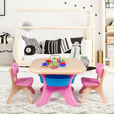 Kids Table and Chair Set with 4 Storage Bins for Indoor Outdoor Play