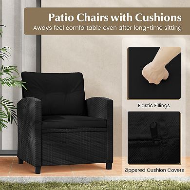 Patio Furniture Set 3 Piece Wicker Conversation Set with Cushions and Glass Table