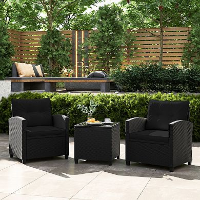 Patio Furniture Set 3 Piece Wicker Conversation Set with Cushions and Glass Table