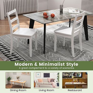 Wood Dining Chairs Set of 2 with Solid Rubber Wood Legs and Ladder Back