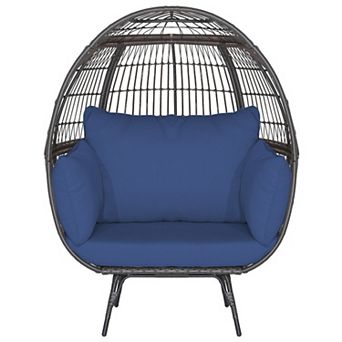 Oversized Patio Rattan Egg Chair with 4 Cushions