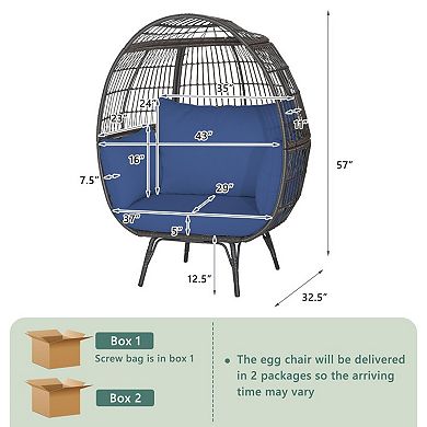 Oversized Patio Rattan Egg Chair with 4 Cushions