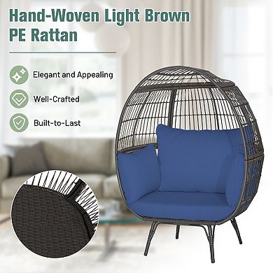 Oversized Patio Rattan Egg Chair with 4 Cushions