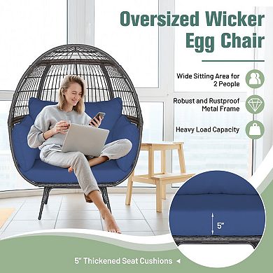 Oversized Patio Rattan Egg Chair with 4 Cushions