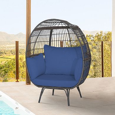 Oversized Patio Rattan Egg Chair with 4 Cushions