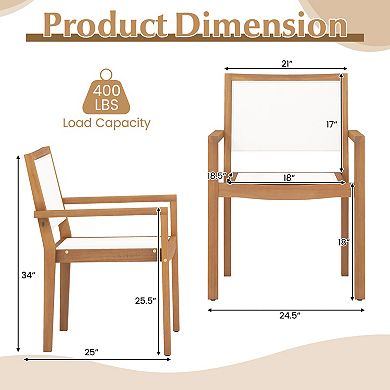 Stackable Outdoor Dining Chair Set of 2 with Acacia Wood Frame