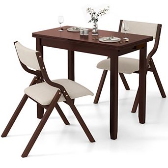Expandable Dining Table Set for 2 with Folding Upholstered Chairs and Storage
