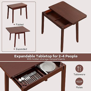 Expandable Dining Table Set for 2 with Folding Upholstered Chairs and Storage