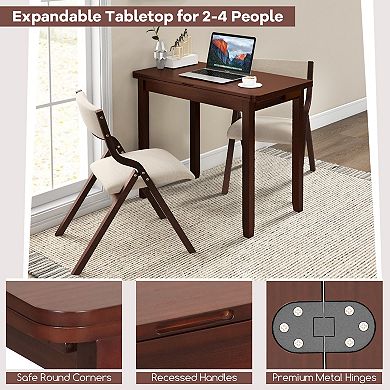 Expandable Dining Table Set for 2 with Folding Upholstered Chairs and Storage