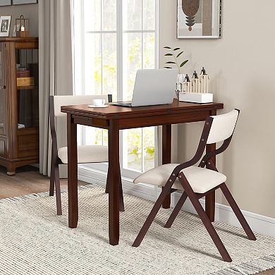Expandable Dining Table Set for 2 with Folding Upholstered Chairs and Storage