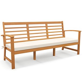 Patio Wood Bench with Cushion 64 Inch Outdoor Garden Seating