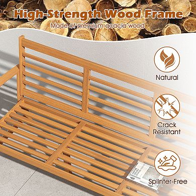 Patio Wood Bench with Cushion 64 Inch Outdoor Garden Seating