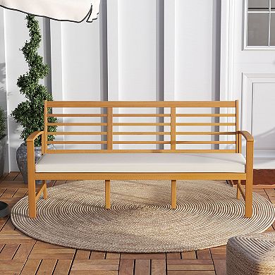 Patio Wood Bench with Cushion 64 Inch Outdoor Garden Seating