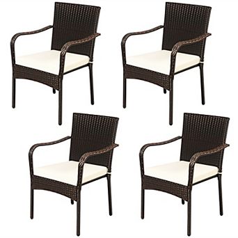 Stackable Patio Dining Chairs Set of 4 with Cushioned Armrests and Rattan Seats
