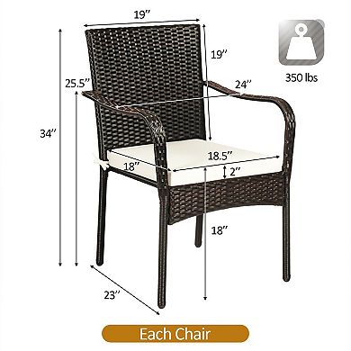 Stackable Patio Dining Chairs Set of 4 with Cushioned Armrests and Rattan Seats