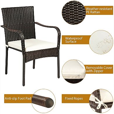 Stackable Patio Dining Chairs Set of 4 with Cushioned Armrests and Rattan Seats