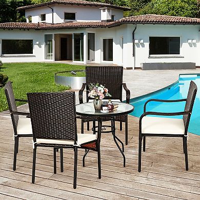 Stackable Patio Dining Chairs Set of 4 with Cushioned Armrests and Rattan Seats