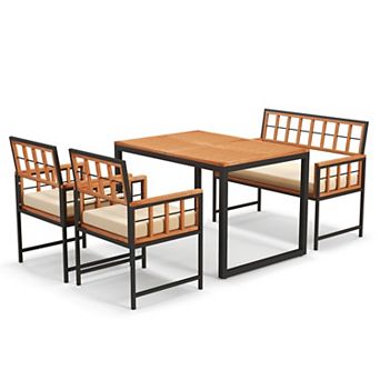 Acacia Wood Patio Dining Set 4 pc Outdoor Table and Chairs