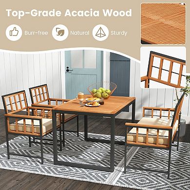 Acacia Wood Patio Dining Set 4 Piece Outdoor Table and Chairs