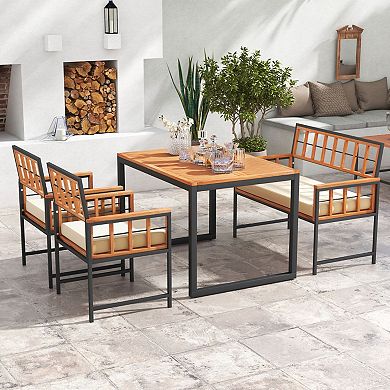 Acacia Wood Patio Dining Set 4 Piece Outdoor Table and Chairs