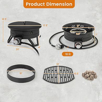 Portable Propane Fire Pit 58,000 BTU with Folding Legs and Grill