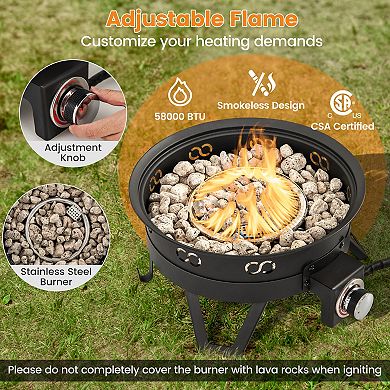 Portable Propane Fire Pit 58,000 BTU with Folding Legs and Grill