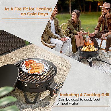Portable Propane Fire Pit 58,000 BTU with Folding Legs and Grill
