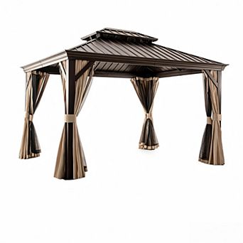 10' x 12' Hardtop Gazebo with Curtains & Netting, Double Roof Aluminum Frame
