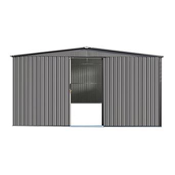 2-in-1 Outdoor Metal Storage Shed Firewood Shed, Apex Roof, Grey