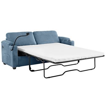 Corduroy Sleeper Sofa Loveseat Sofa with Full Size Mattress and USB Ports