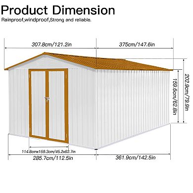 10x12 Ft Metal Garden Storage Shed with Apex Roof