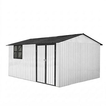12x10 Ft Metal Garden Storage Shed with Window and Shelves